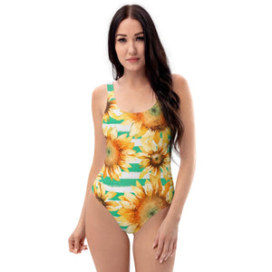 Stripe Sunflower One-Piece Swimsuit - LaLa D&C