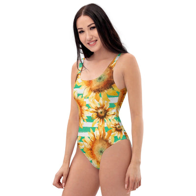 Stripe Sunflower One-Piece Swimsuit - LaLa D&C