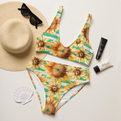 Stripe Sunflower  Recycled High-Waisted Bikini - LaLa D&C