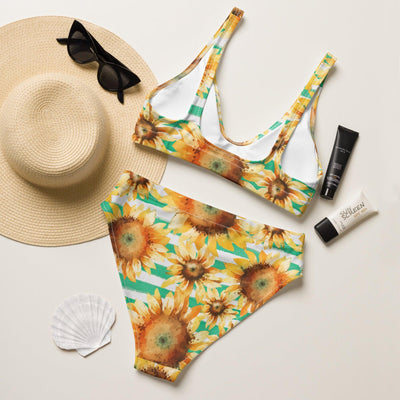 Stripe Sunflower  Recycled High-Waisted Bikini - LaLa D&C