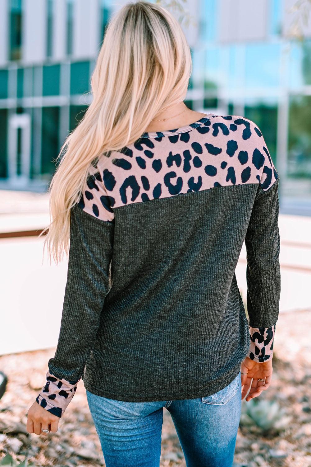 Leopard Round Neck Ribbed Top - LaLa D&C