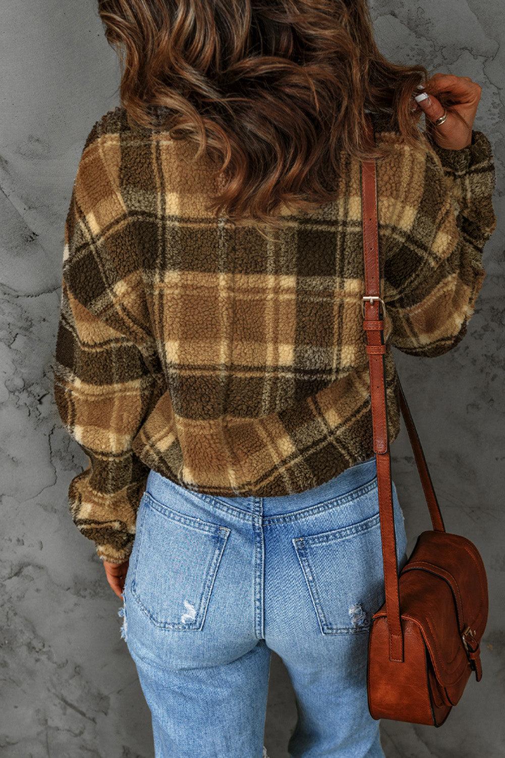 Plaid Quarter-Zip Fleece Sweatshirt - LaLa D&C