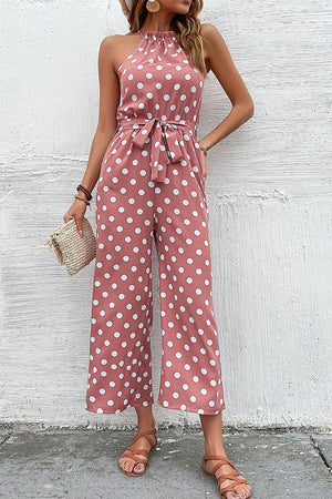 Polka Dot Grecian Wide Leg Jumpsuit - LaLa D&C