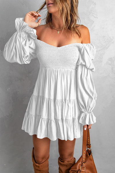 Smocked Off-Shoulder Tiered Mini Dress - LaLa D&C