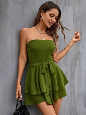 Strapless Belted Layered Romper - LaLa D&C