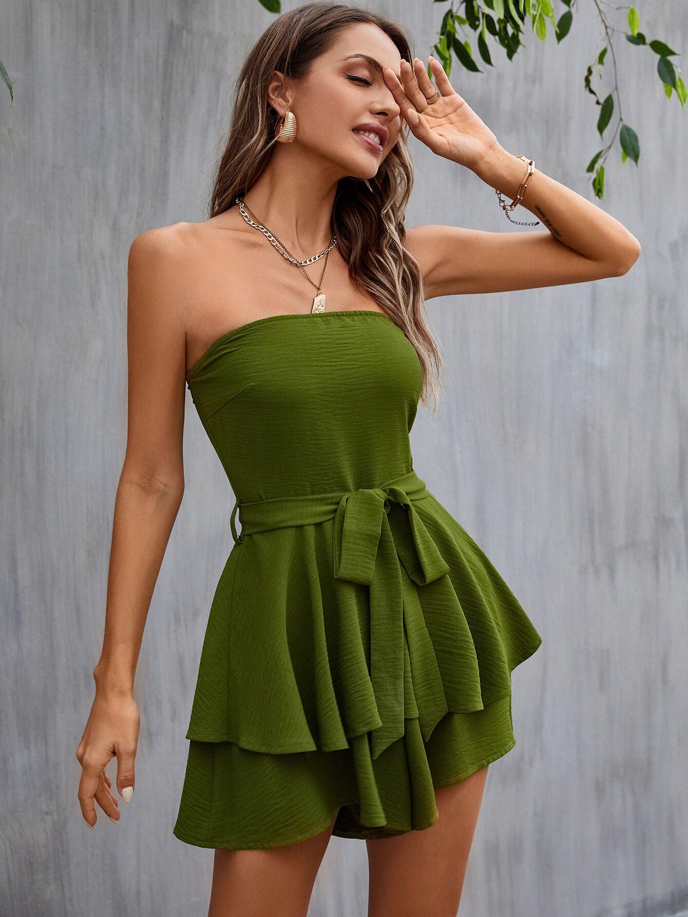 Strapless Belted Layered Romper - LaLa D&C