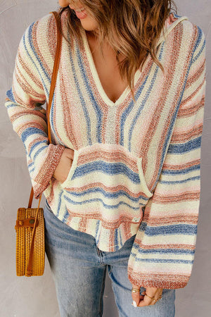 Striped Hooded Sweater with Kangaroo Pocket - LaLa D&C