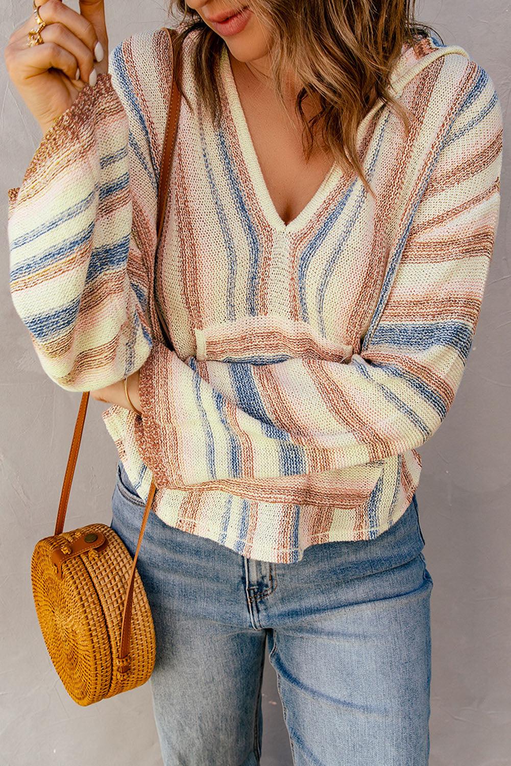 Striped Hooded Sweater with Kangaroo Pocket - LaLa D&C