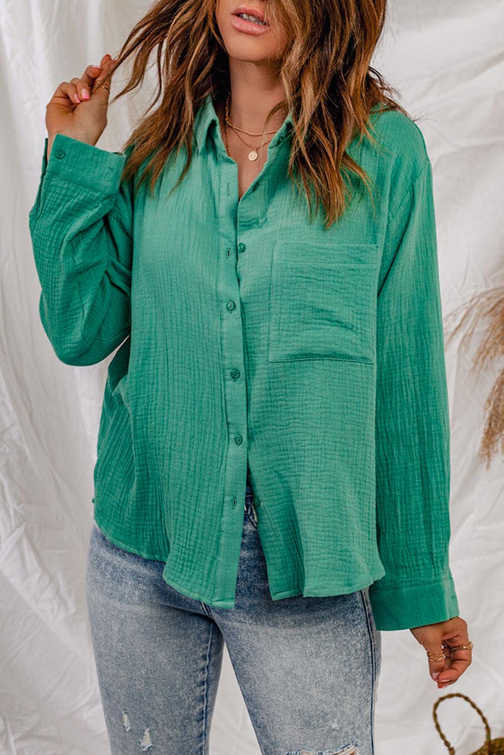 Textured Button Down Shirt with Pocket - LaLa D&C